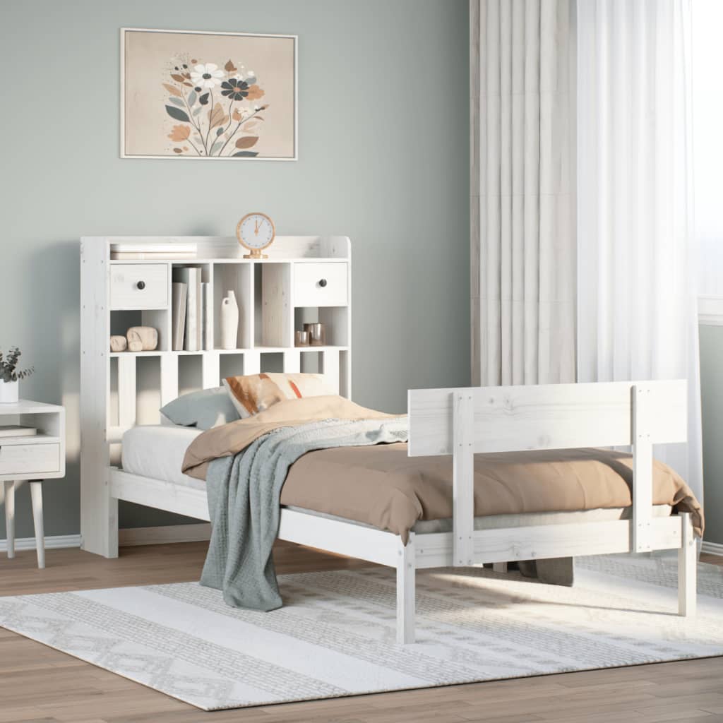 Letto Libreria senza Materasso Bianca 90x200 cm Legno di Pino