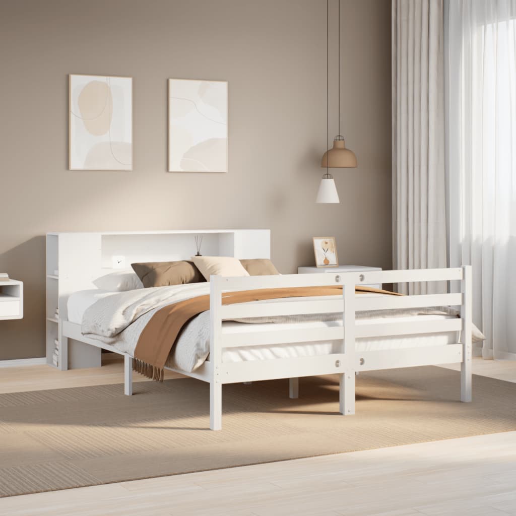 Letto Libreria senza Materasso Bianco 140x190 cm Legno di Pino