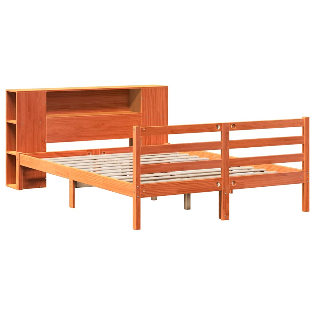 Letto Libreria senza Materasso Marrone Cera 150x200 cm in Pino