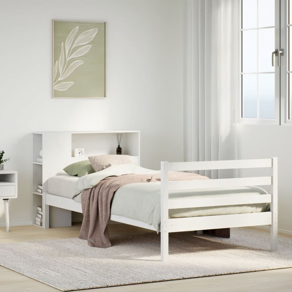Letto Libreria senza Materasso Bianco 90x190 cm Massello Pino