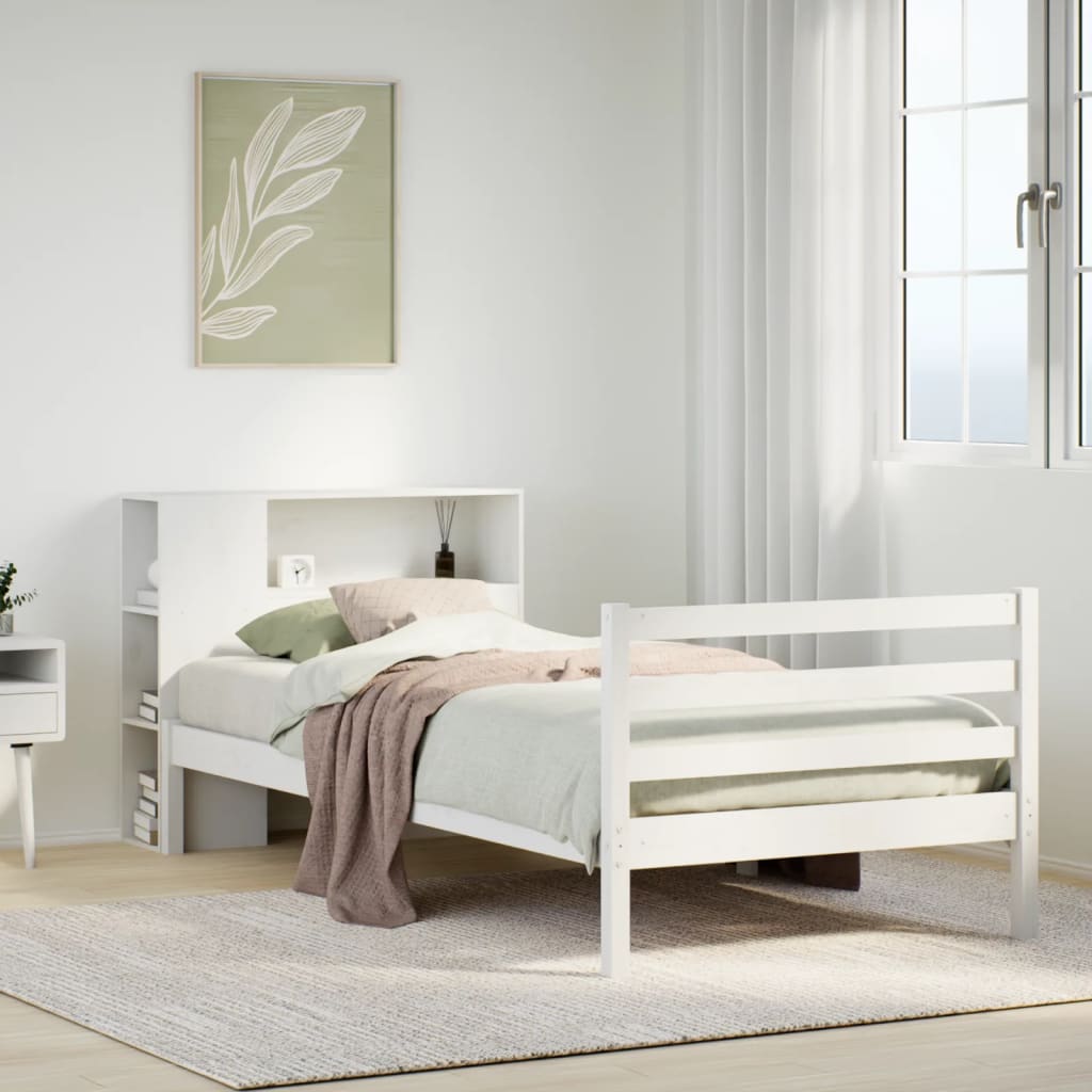Letto Libreria senza Materasso Bianco 100x200 cm Legno di Pino