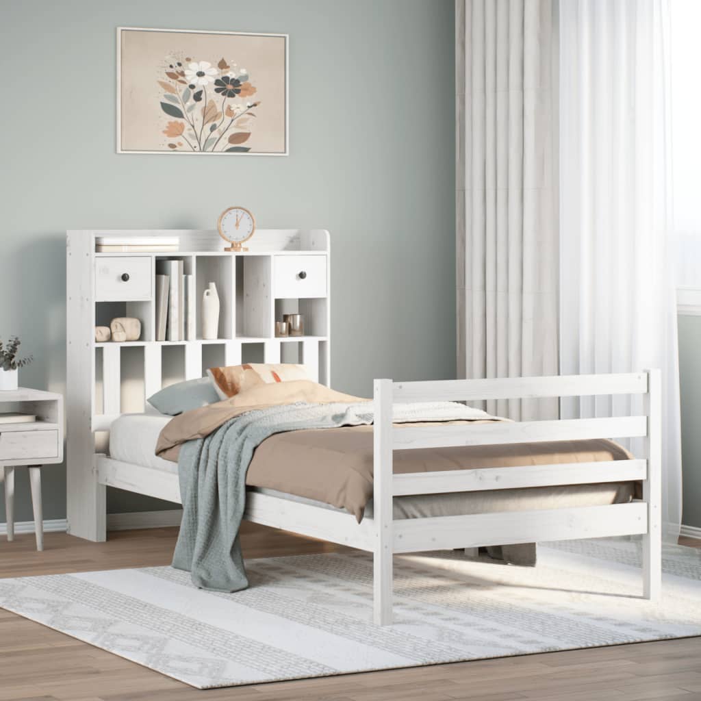 Letto Libreria senza Materasso Bianco 90x190 cm Massello Pino