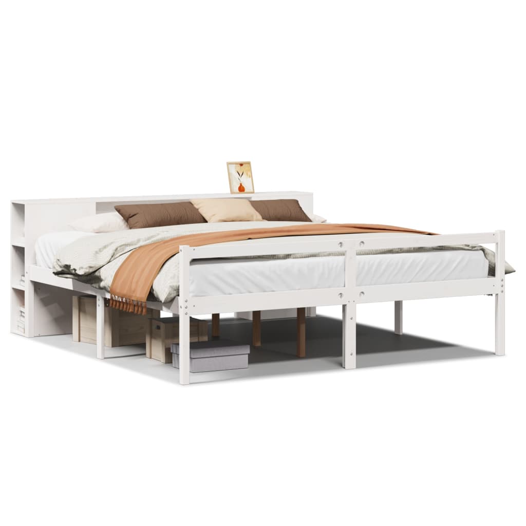 Letto Libreria senza Materasso Bianco 200x200 cm Legno di Pino