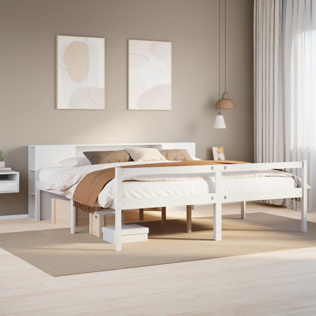Letto Libreria senza Materasso Bianco 200x200 cm Legno di Pino