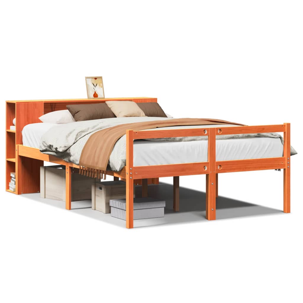 Letto Libreria senza Materasso Marrone Cera 140x200 cm Legno