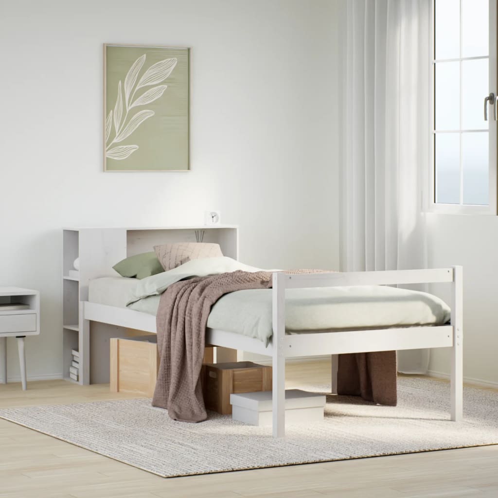 Letto Libreria senza Materasso Bianca 90x200 cm Legno di Pino