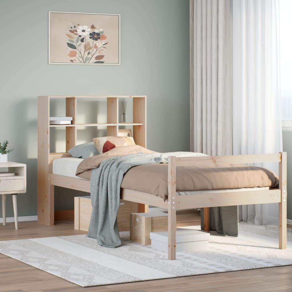 Letto Libreria senza Materasso 90x190 cm Legno Massello Pino