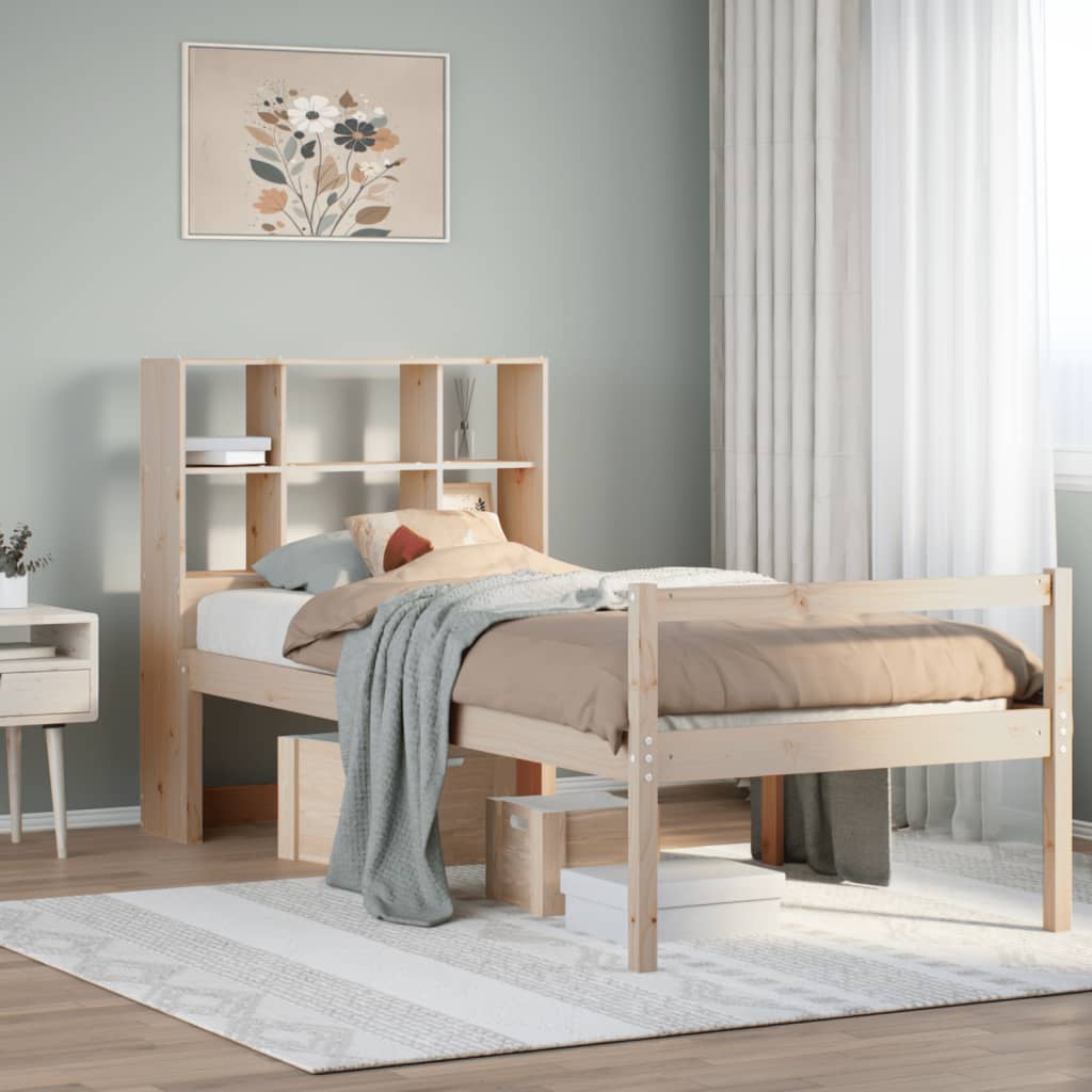 Letto Libreria senza Materasso 90x200 cm Legno Massello Pino