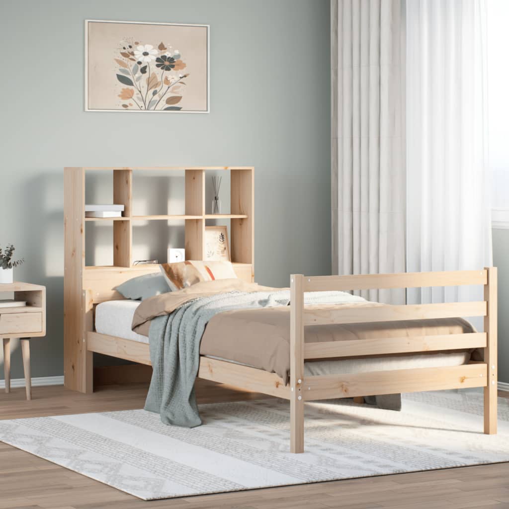 Letto Libreria senza Materasso 90x200 cm Legno Massello Pino