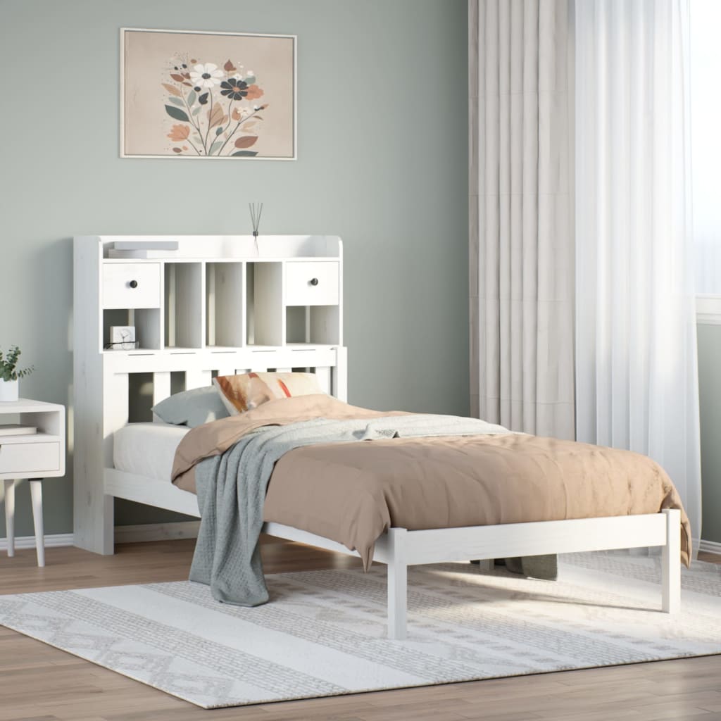 Letto Libreria senza Materasso Bianca 90x200 cm Legno di Pino