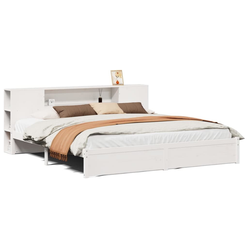 Letto Libreria senza Materasso Bianco 200x200 cm Legno di Pino