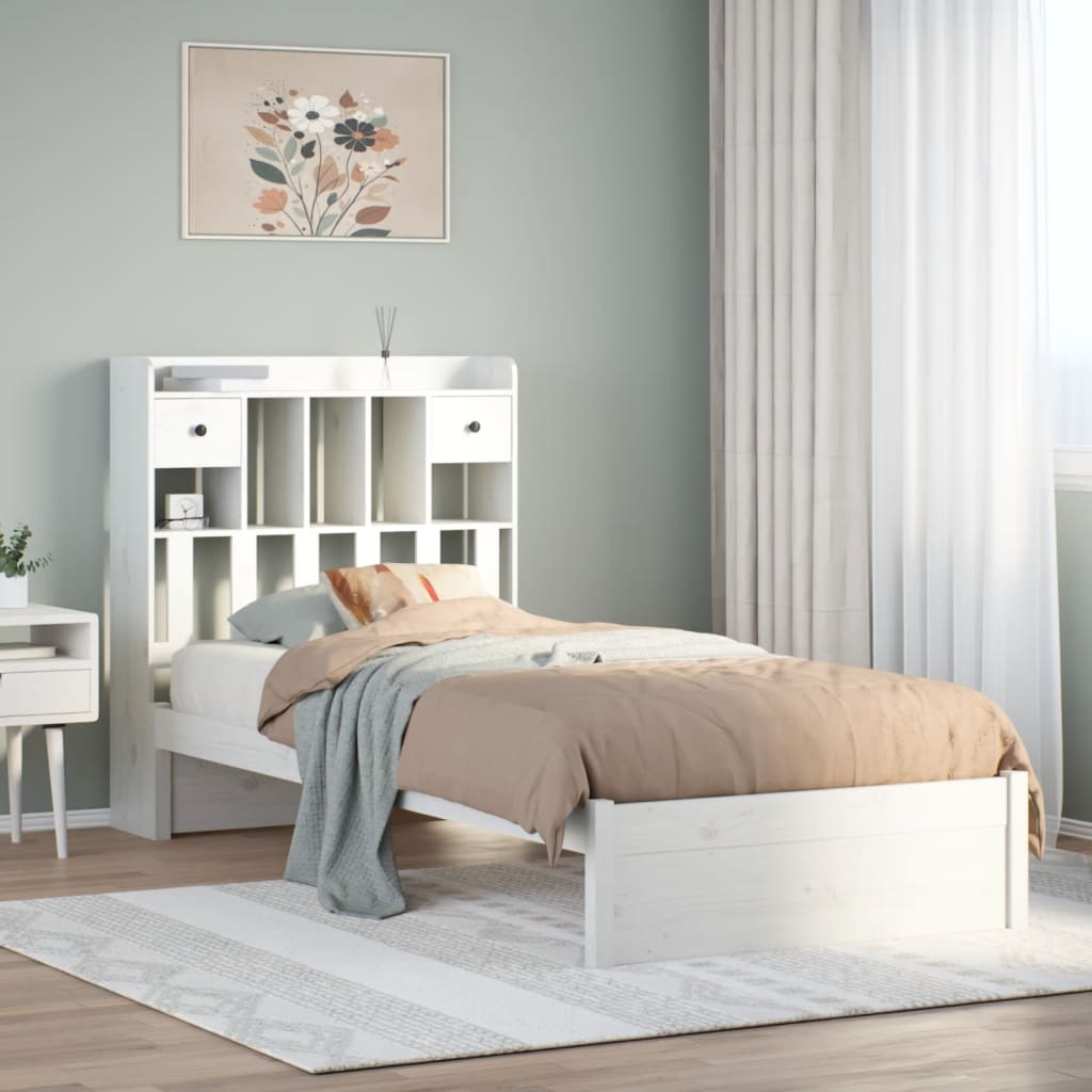 Letto Libreria senza Materasso Bianco 90x190 cm Massello Pino