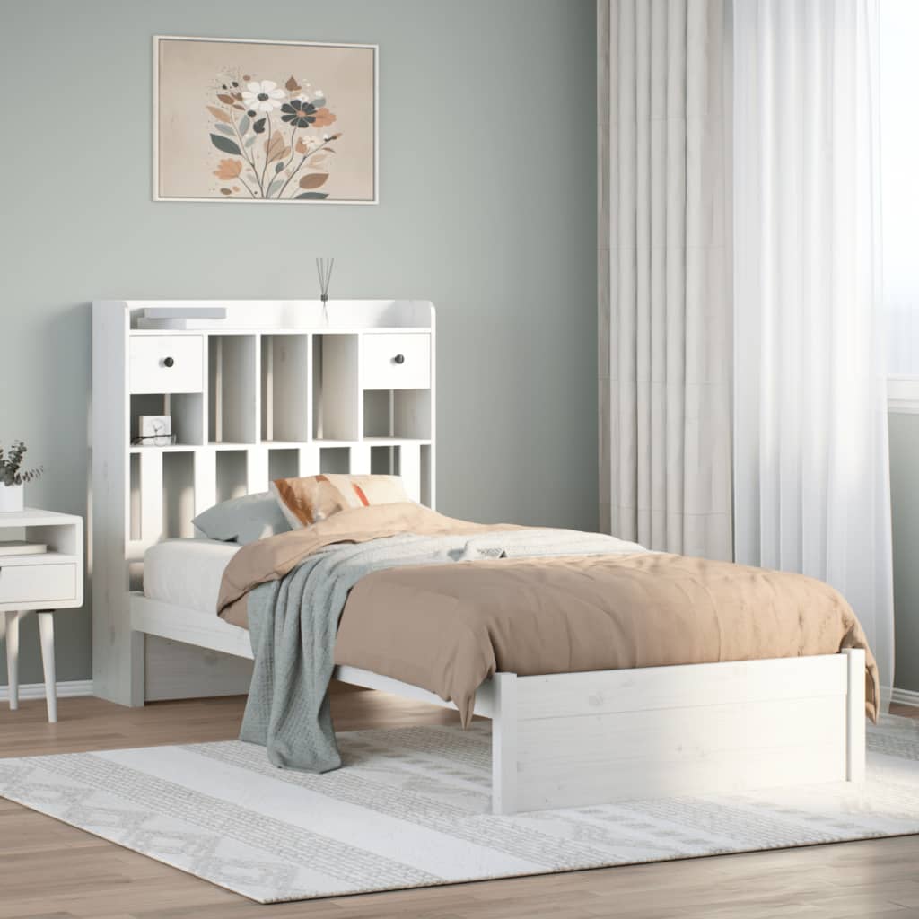 Letto Libreria senza Materasso Bianca 90x200 cm Legno di Pino
