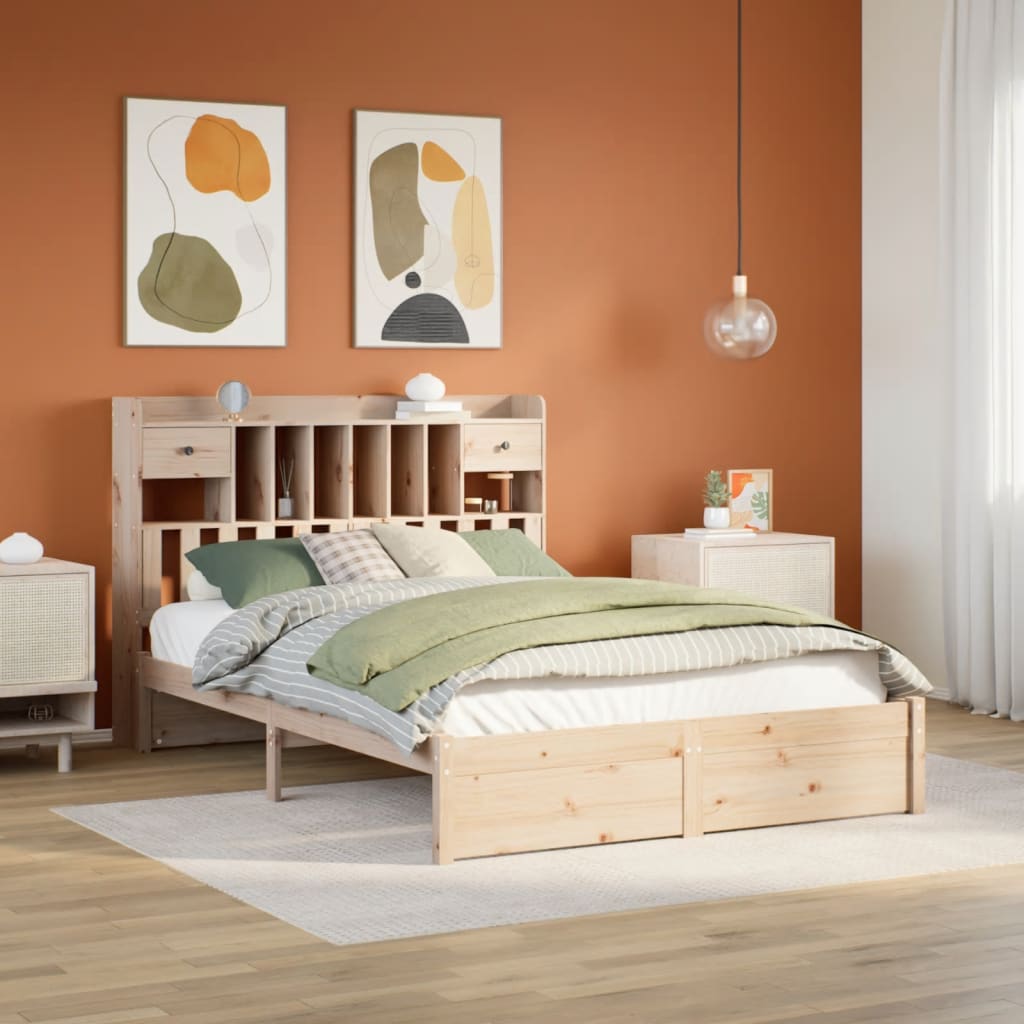 Letto Libreria senza Materasso 140x200 cm in Legno di Pino