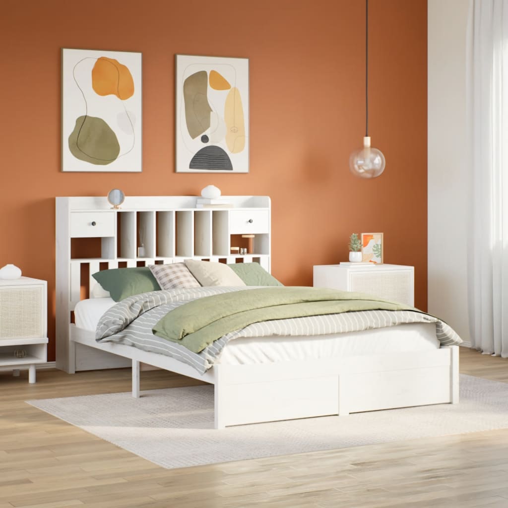 Letto Libreria senza Materasso Bianco 140x200 cm Legno di Pino