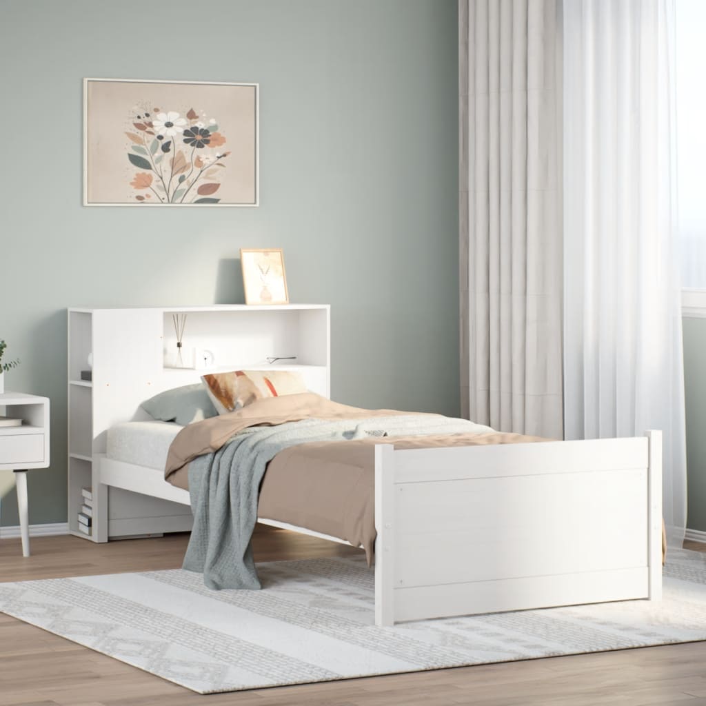 Letto Libreria senza Materasso Bianco 100x200 cm Legno di Pino