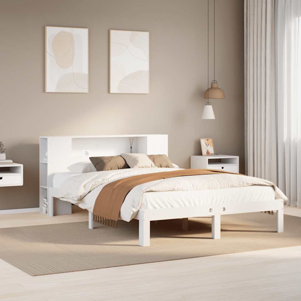 Letto Libreria senza Materasso Bianco 135x190 cm Legno di Pino