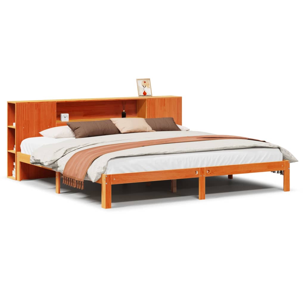 Letto Libreria senza Materasso Marrone Cera 180x200 cm in Pino