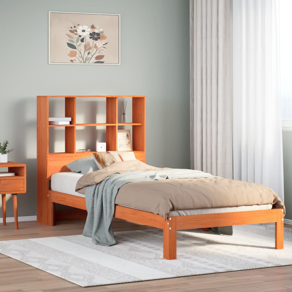Letto Libreria senza Materasso Marrone Cera 75x190 cm in Pino