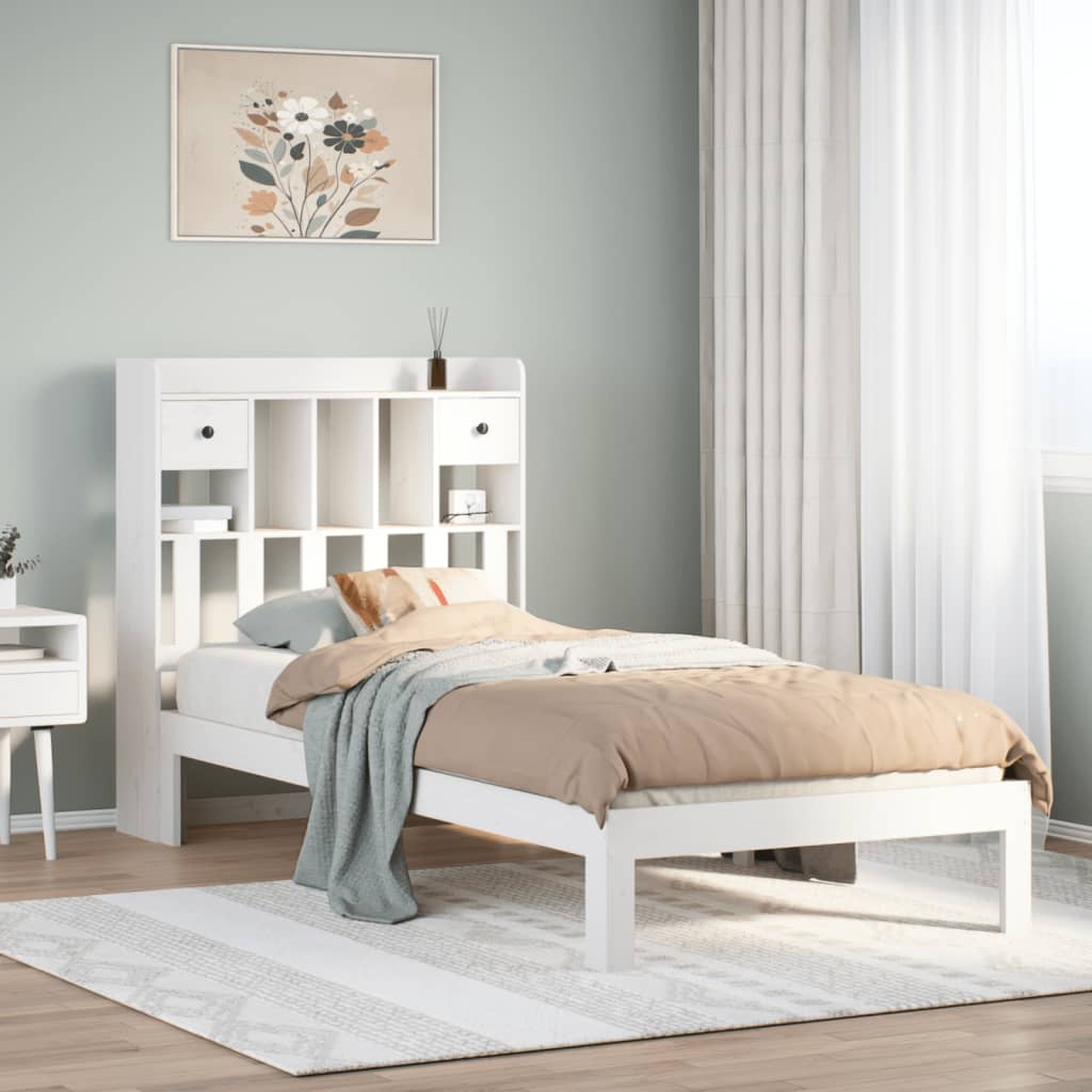 Letto Libreria senza Materasso Bianco 90x190 cm Massello Pino