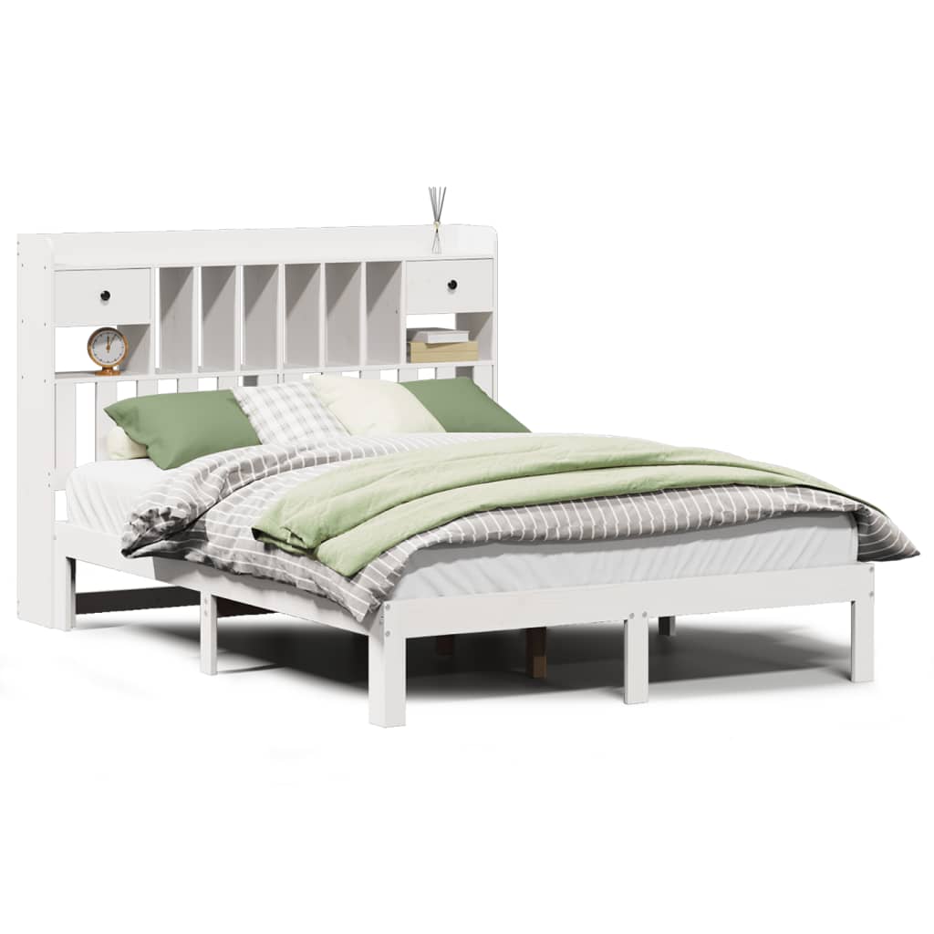 Letto Libreria senza Materasso Bianco 135x190 cm Legno di Pino