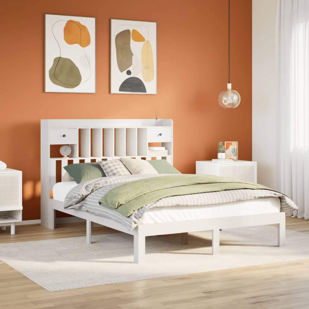 Letto Libreria senza Materasso Bianco 140x200 cm Legno di Pino