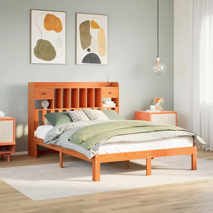 Letto Libreria senza Materasso Marrone Cera 135x190 cm in Pino