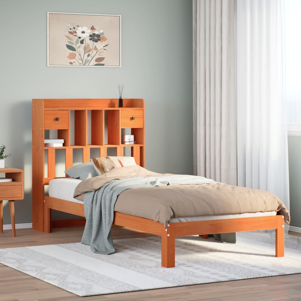 Letto Libreria senza Materasso Marrone Cera 100x200 cm in Pino