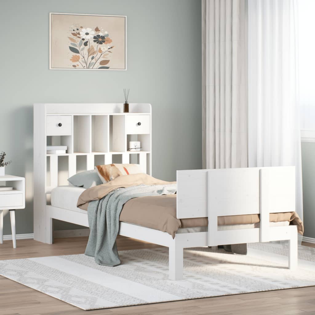 Letto Libreria senza Materasso Bianca 90x200 cm Legno di Pino
