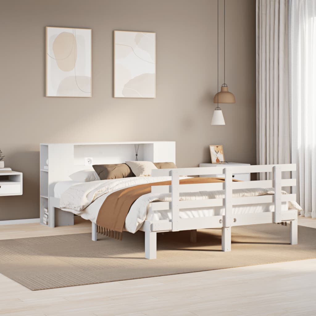Letto Libreria senza Materasso Bianco 140x200 cm Legno di Pino