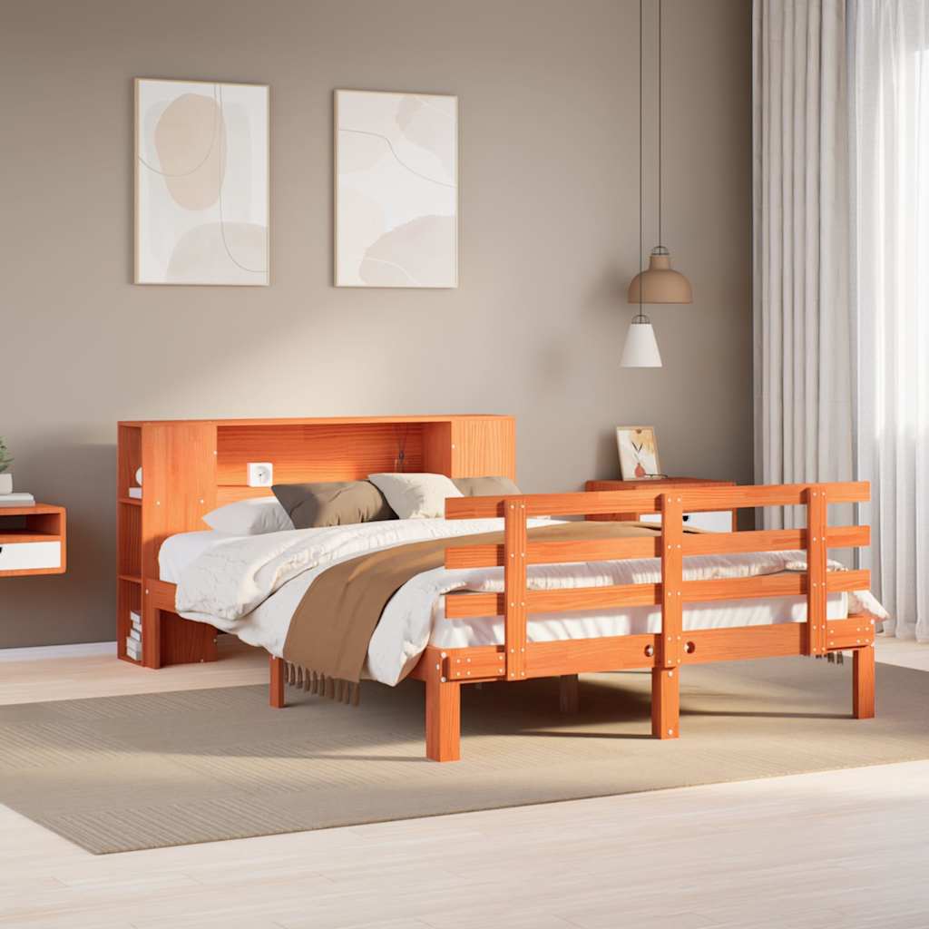 Letto Libreria senza Materasso Marrone Cera 150x200 cm in Pino