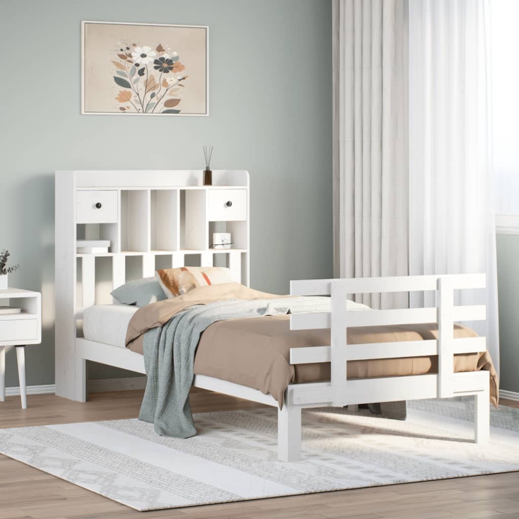 Letto Libreria senza Materasso Bianca 90x200 cm Legno di Pino