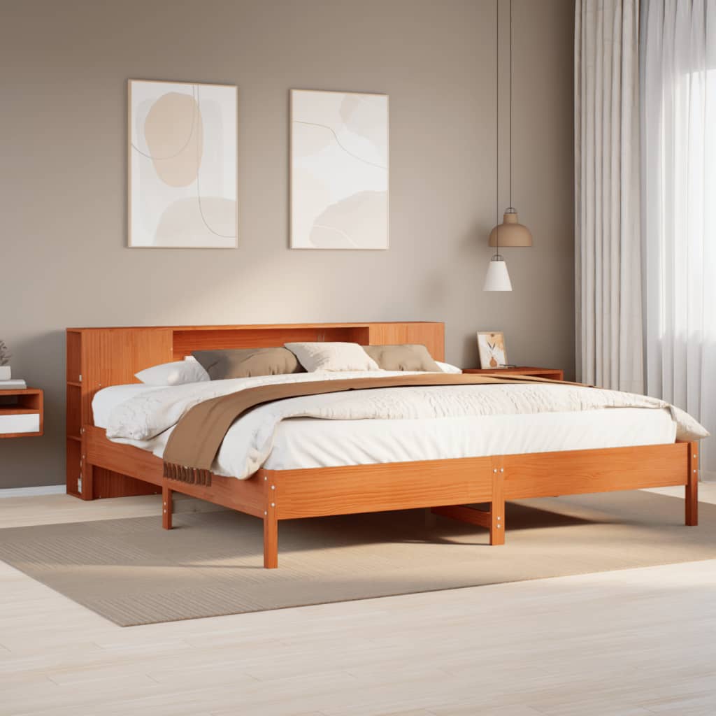 Letto Libreria senza Materasso Marrone Cera 200x200 cm in Pino