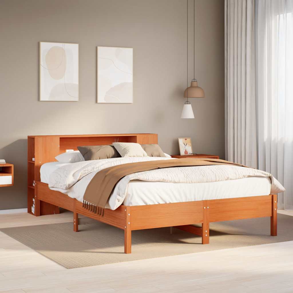 Letto Libreria senza Materasso Marrone Cera 140x190 cm in Pino