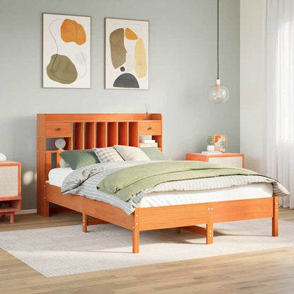 Letto Libreria senza Materasso Marrone Cera 160x200 cm in Pino