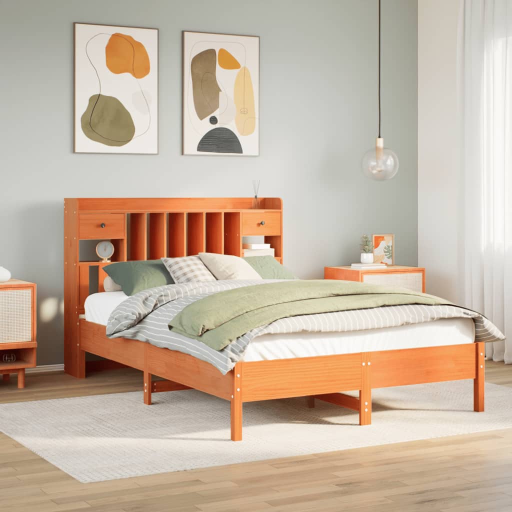 Letto Libreria senza Materasso Marrone Cera 140x190 cm in Pino