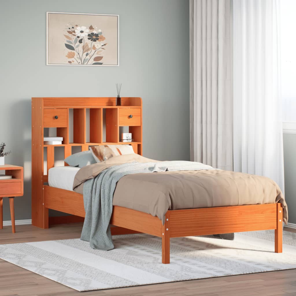 Letto Libreria senza Materasso Marrone Cera 75x190 cm in Pino