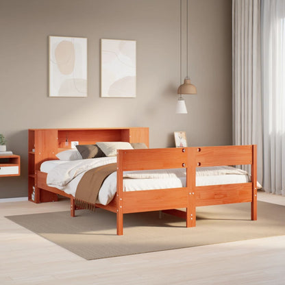 Letto Libreria senza Materasso Marrone Cera 140x200 cm in Pino