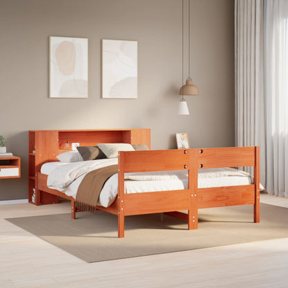 Letto Libreria senza Materasso Marrone Cera 140x190 cm in Pino