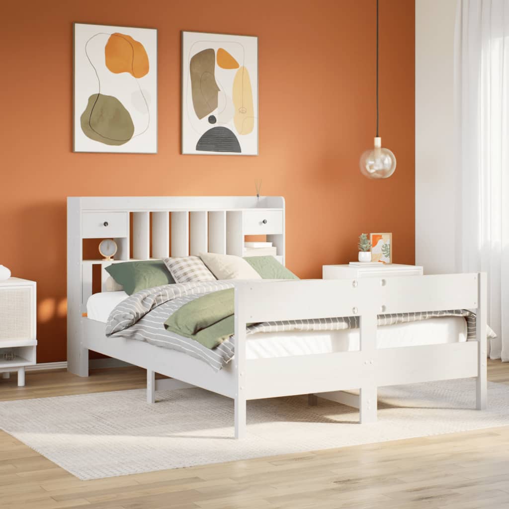 Letto Libreria senza Materasso Bianco 150x200 cm Legno di Pino