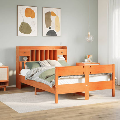 Letto Libreria senza Materasso Marrone Cera 140x200 cm in Pino