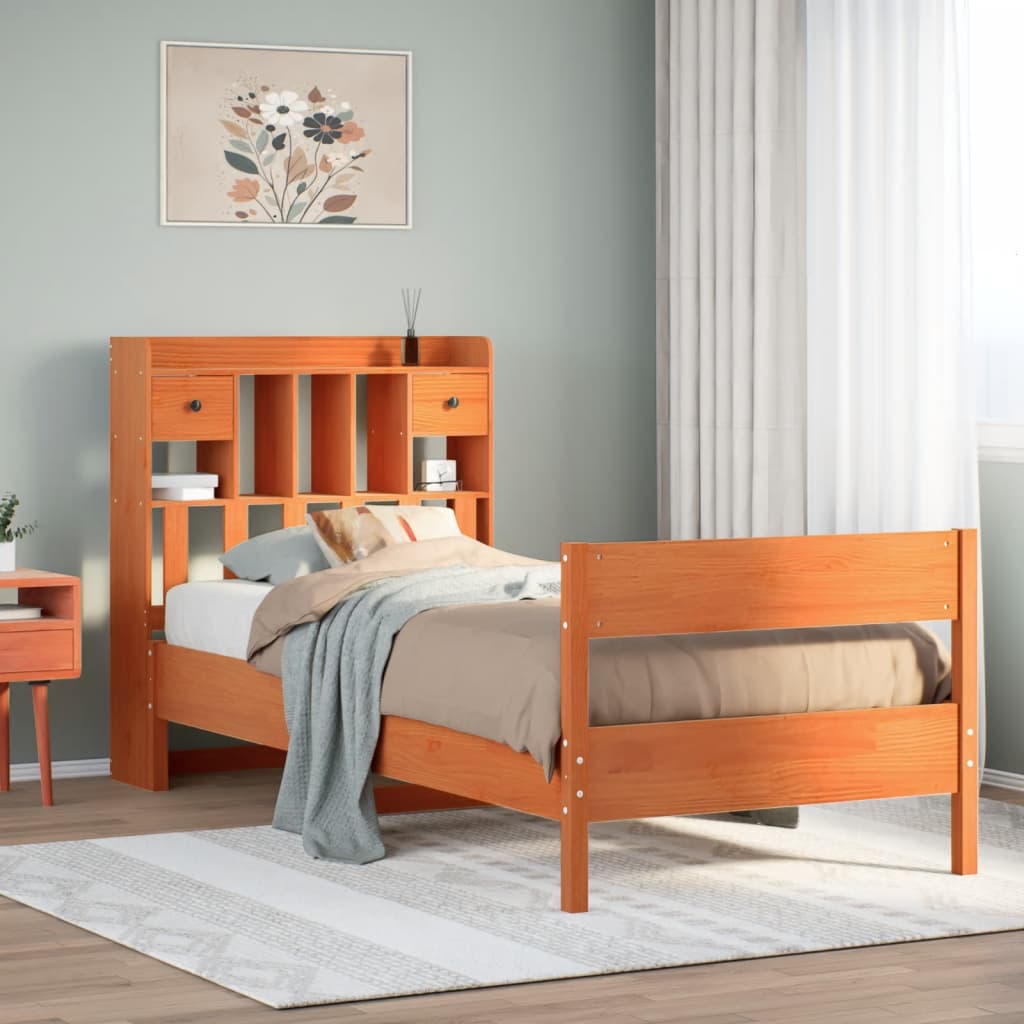 Letto Libreria senza Materasso Marrone Cera 100x200 cm in Pino