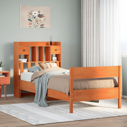 Letto Libreria senza Materasso Marrone Cera 100x200 cm in Pino