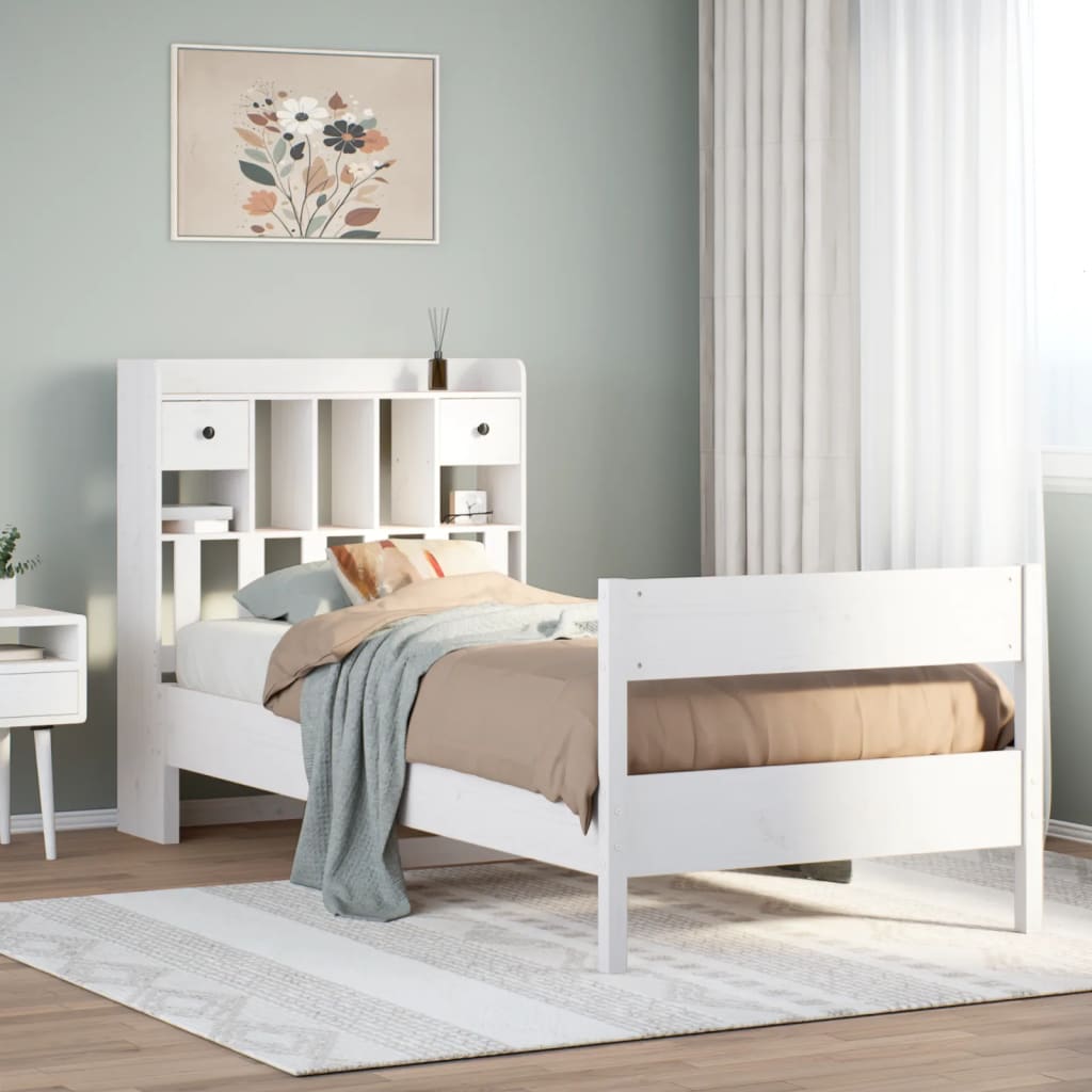 Letto Libreria senza Materasso Bianca 90x200 cm Legno di Pino
