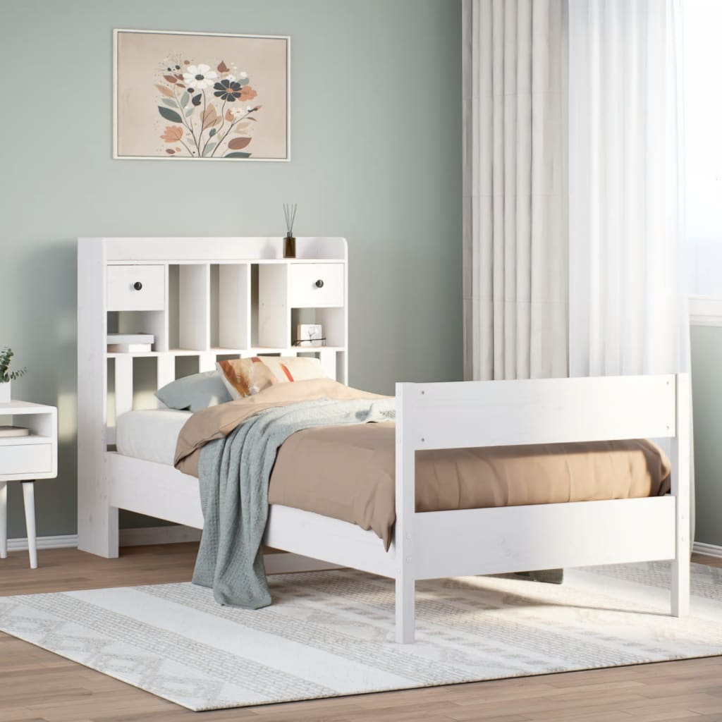Letto Libreria senza Materasso Bianco 90x190 cm Massello Pino