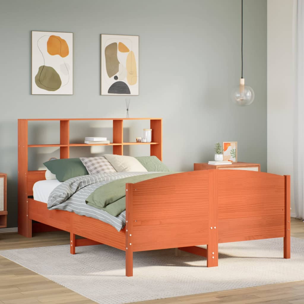 Letto Libreria senza Materasso Marrone Cera 150x200 cm in Pino