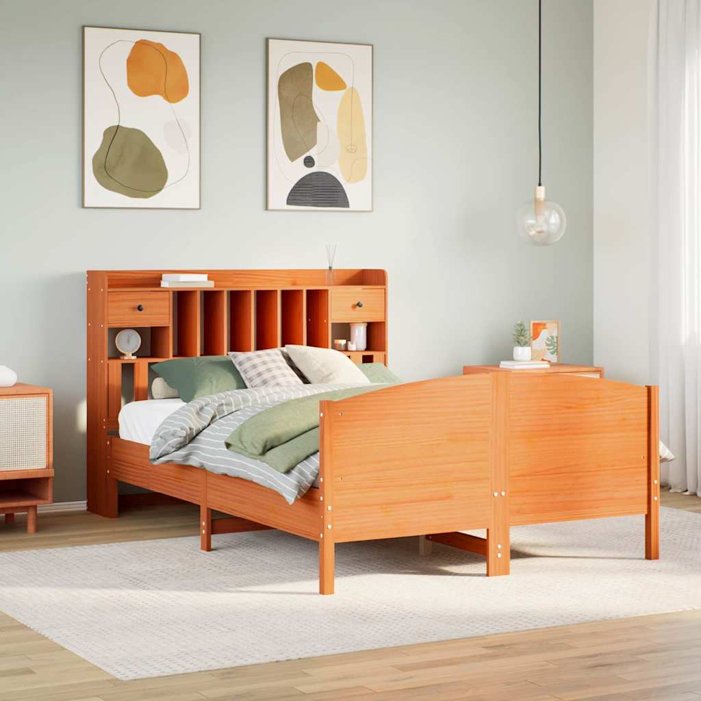 Letto Libreria senza Materasso Marrone Cera 160x200 cm in Pino
