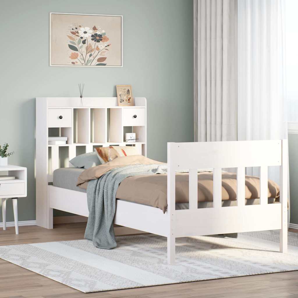 Letto senza Materasso Bianco 90x190 cm in Legno Massello Pino