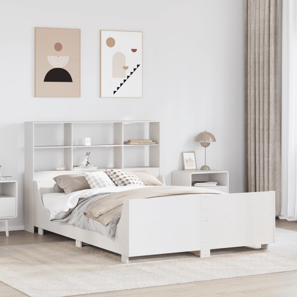 Letto Libreria senza Materasso Bianco 120x200 cm Legno Massello