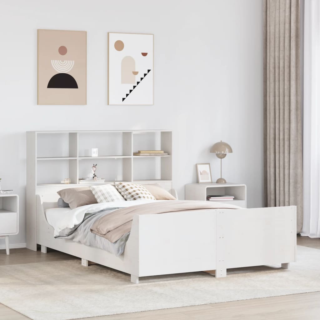 Letto Libreria senza Materasso Bianco 120x190 cm Legno Massello